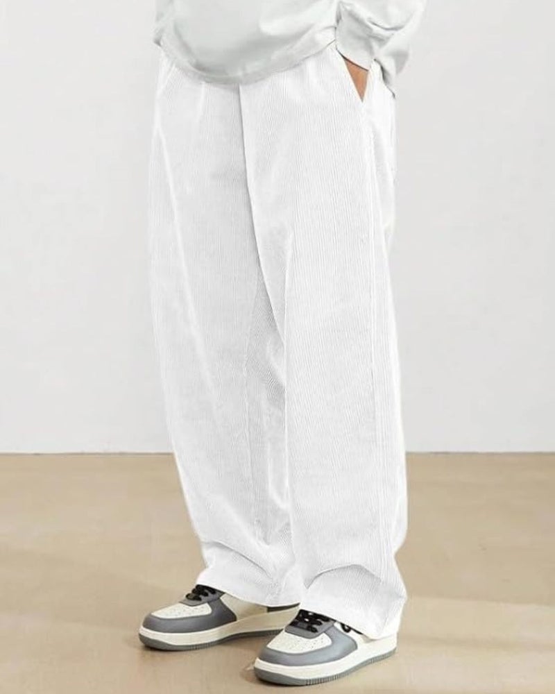 FLYNOFF White Korean Solid Loose Fit Men's Track Pant - Image 3